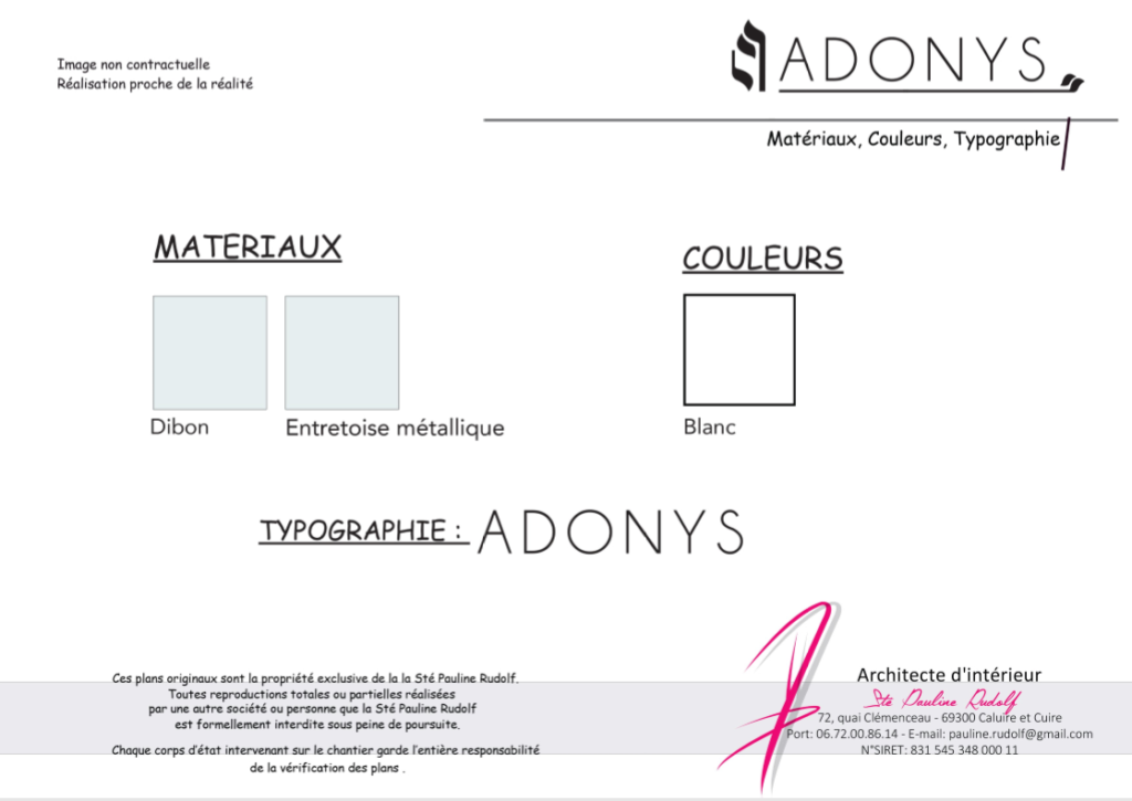 Dossier Enseigne Adonys, Pauline Rudolf, architecte d'intérieur Lyon France