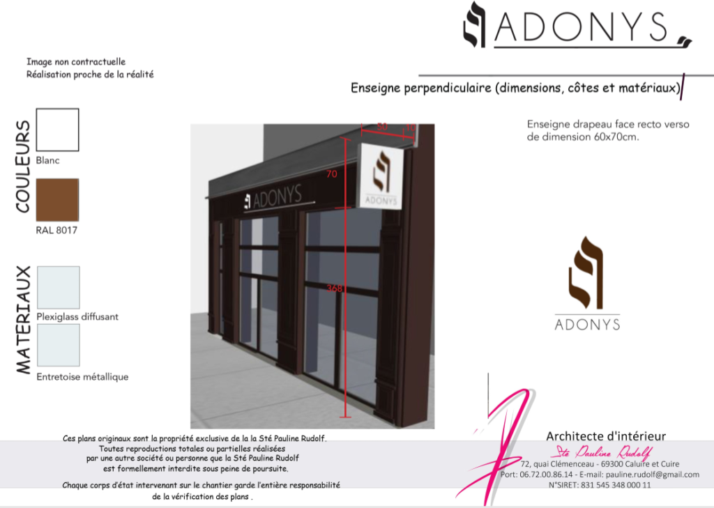 Dossier Enseigne Adonys, Pauline Rudolf, architecte d'intérieur Lyon France