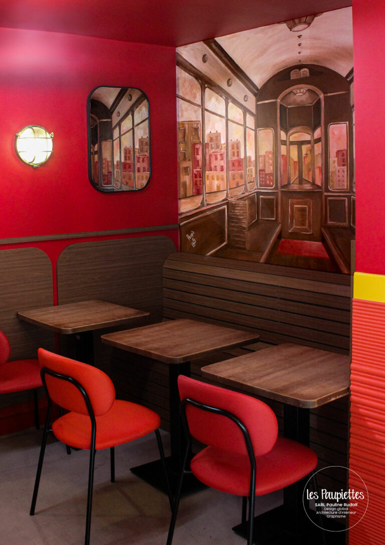 SARL Pauline Rudolf Les Paupiettes architecture intérieur graphisme Le Tramway bar restaurant brasserie bar à bières lyon Part Dieu logo enseigne fresque décoration lyon Caluire et Cuire