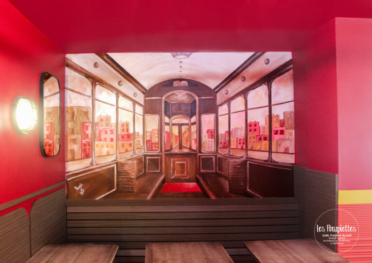 SARL Pauline Rudolf Les Paupiettes architecture intérieur graphisme Le Tramway bar restaurant brasserie bar à bières lyon Part Dieu logo enseigne fresque décoration lyon Caluire et Cuire
