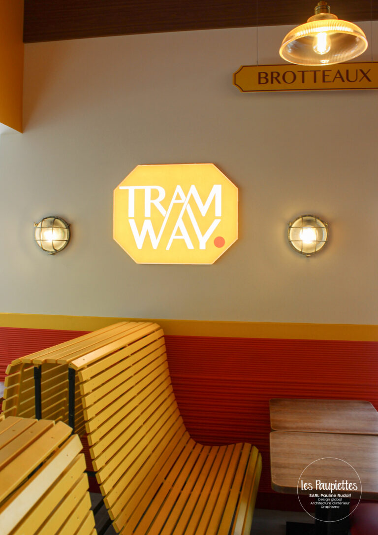 SARL Pauline Rudolf Les Paupiettes architecture intérieur graphisme Le Tramway bar restaurant brasserie bar à bières lyon Part Dieu logo enseigne fresque décoration lyon Caluire et Cuire